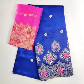 

5Yards Beautiful royal blue african George lace fabric with embroidery and 2yards fuchsia french lace blouse for clothes WH7-3