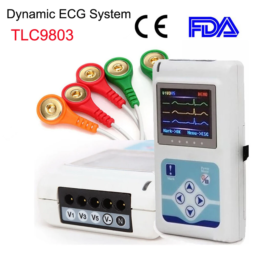  TLC9803 Dynamic ECG Machine Portable 3 Lead Electrocardiograph Handheld EKG Monitor 24 hour HR Anal
