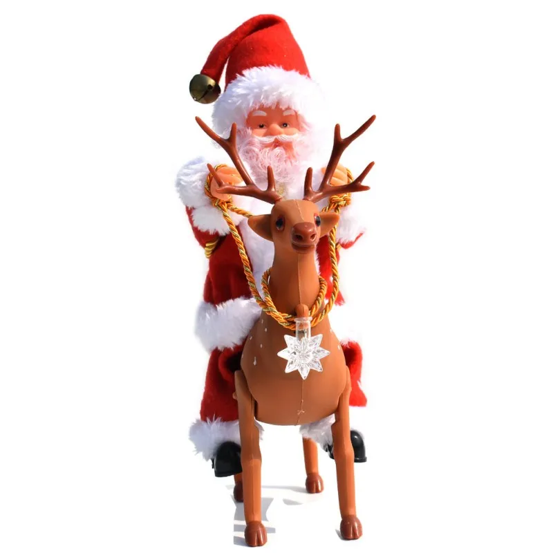 Рождественский фестиваль стиль игрушки милый Санта-Клаус с лосем пластик ткань материал движущийся голос Смешные безопасности украшения игрушки