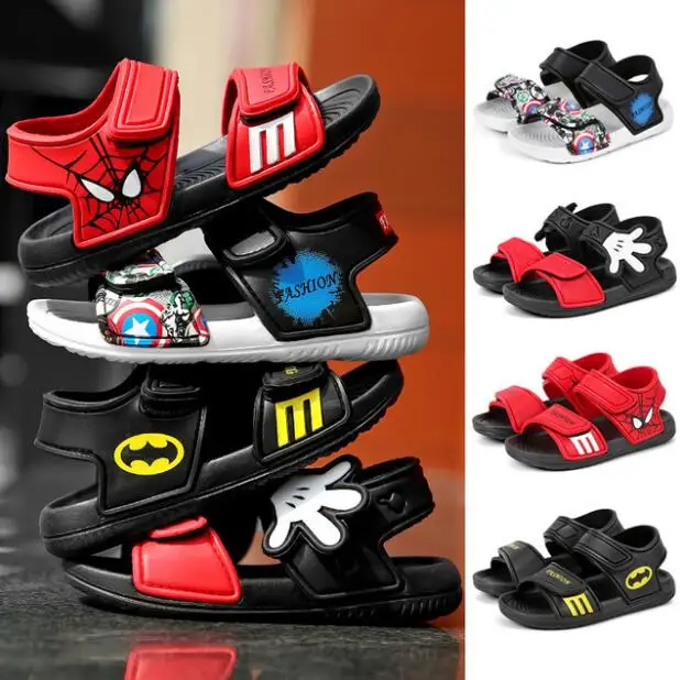 Zapatos de playa antideslizantes suaves para niños y niñas, Sandalias abiertas de Capitán América, Spiderman, Mickey, novedad de verano