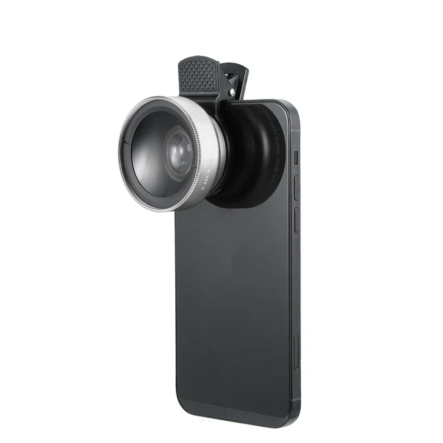 2 Functions Mobile Phone Lens 0.45X Wide Angle Len & 12.5X Macro HD Camera Lens Universal for iPhone Android Phone silver