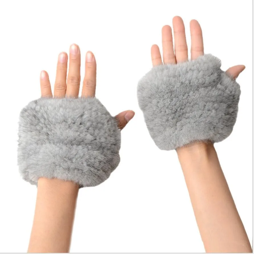 

Women's Knitted Real Mink Fur Wrist Gloves Winter Warm Furry Mittens Fingless Warm Soft Fluffy Gift