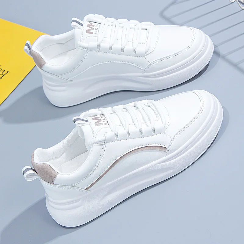 Women Casual Shoes Small White Shoes Thick Sole Platform Sneakers Flat Skateboarding Tennis Trainers Height Increase 3cm