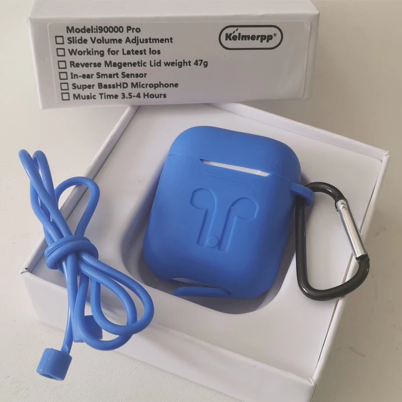 Наушники i90000 Pro TWS H1 с чипом Bluetooth 5,0, раздельные беспроводные наушники 8D с супер басами для всех смартфонов - Цвет: i90000Pro Blue case