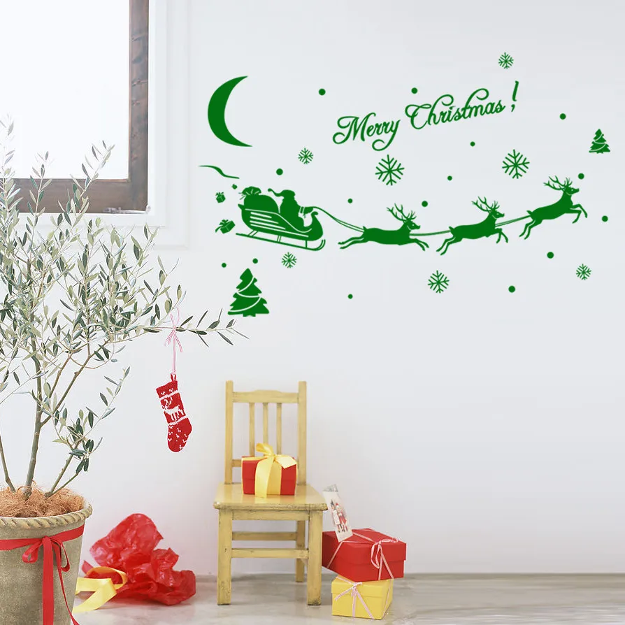 DIY Merry Рождество наклейки на стену, Окно Стекло Праздничные наклейки Санта фрески Новогодние рождественские украшения для домашнего декора 99