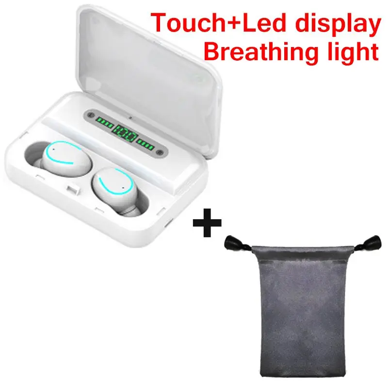 breath light white TWS F9-5 Беспроводные Bluetooth 5,0 мини наушники невидимые наушники 8D стерео часы светодиодный шумоподавление Гарнитура IPX7 водонепроницаемый - Цвет: breath light white