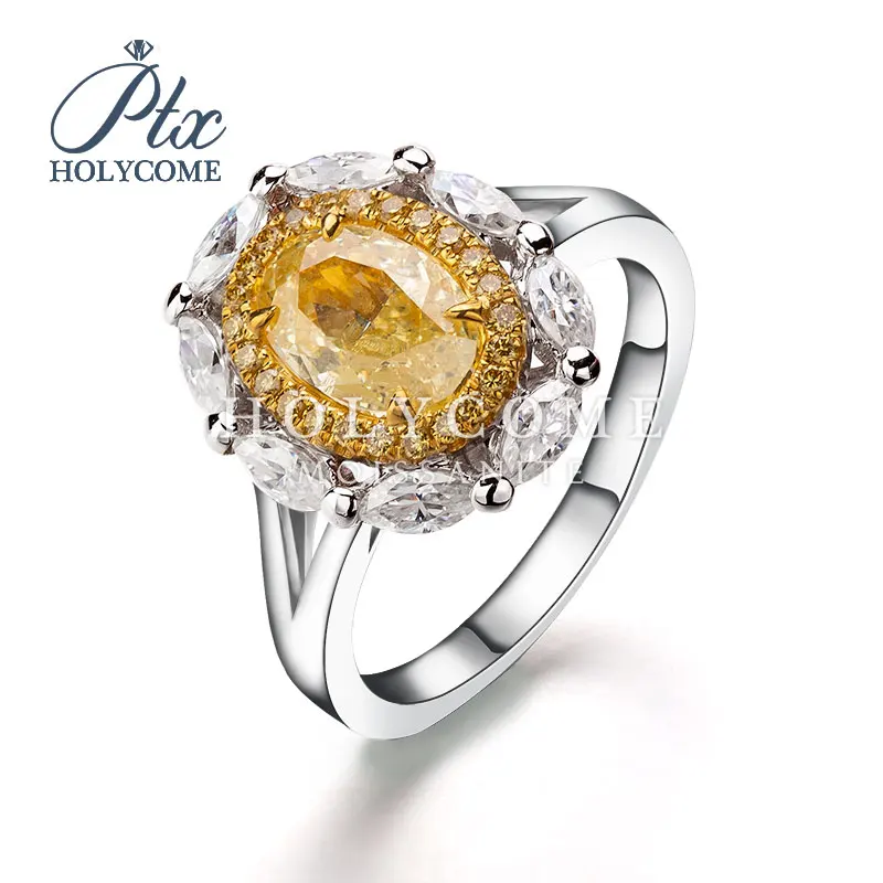 

Sumptuous Primitive Simplicity and Elegant 14K White Gold Yellow Moissanite Diamond Ring