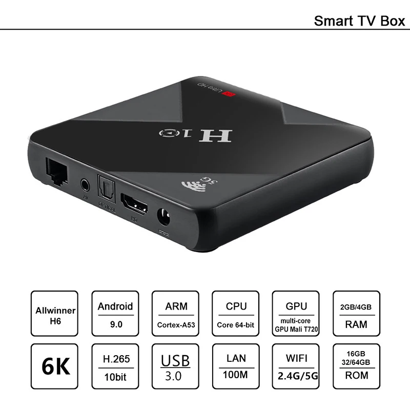 H10 Smart Android 9,0 ТВ приставка 4 Гб 64 Гб четырехъядерный Youtube ТВ приставка 2,4G Wifi H.265 HDR 4K медиаплеер Google Play