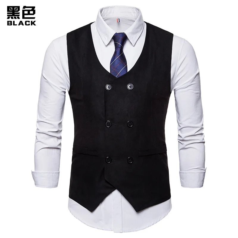 Spring And Autumn New Style Casual Fashion Men Ouma Suede V-neck Double Breasted Waistcoat Suit Vest