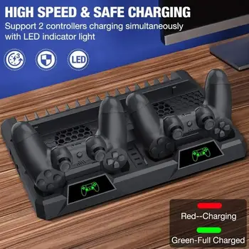 

For PS4/PS4 Slim/PS4 Pro Dual Controller Charger Console Vertical Cooling Stand Charging Station LED Fan For SONY Playstation 4