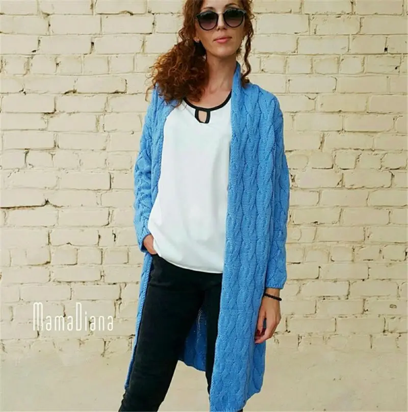 blue Rugod Модный осенне-зимний вязаный кардиган свитер женский Винтажный Длинный Рукав витой кардиган свитер s женский уличная одежда - Цвет: blue