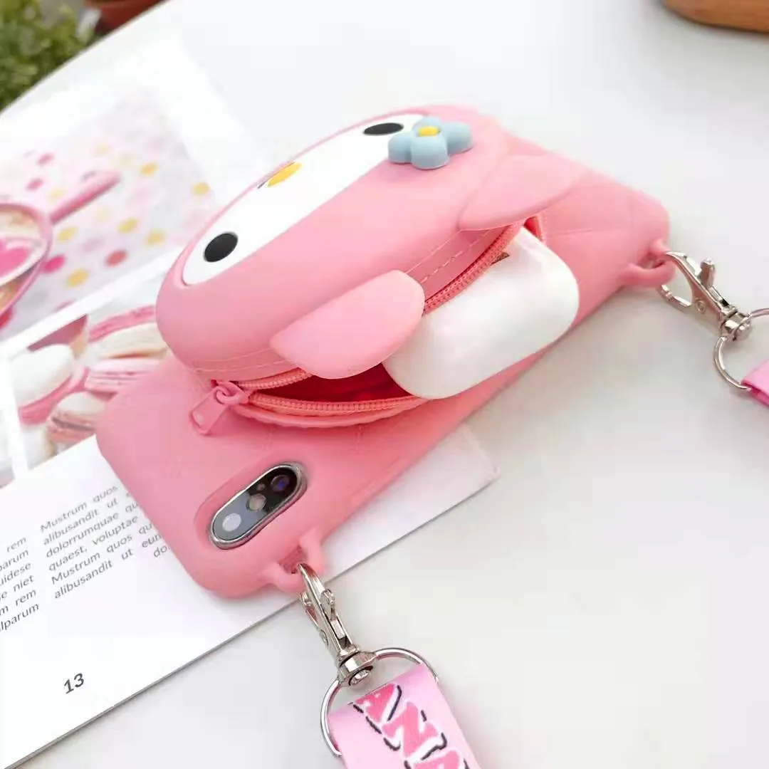 EPENA phone Cover Case for iphone 11 pro XR XS Max 7 8 plus 6 6S Plus Super Cute 3D Cartoon My Melody Dog Bear Lanyard Soft bag