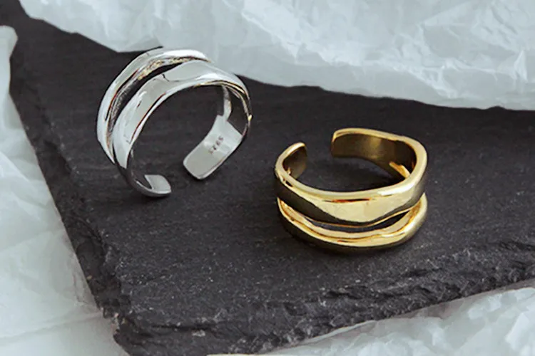 Bijoux корейский стиль звезды 925 пробы серебряные геометрические кольца оригинальной формы для женщин Подарки большие Регулируемые кольца на палец