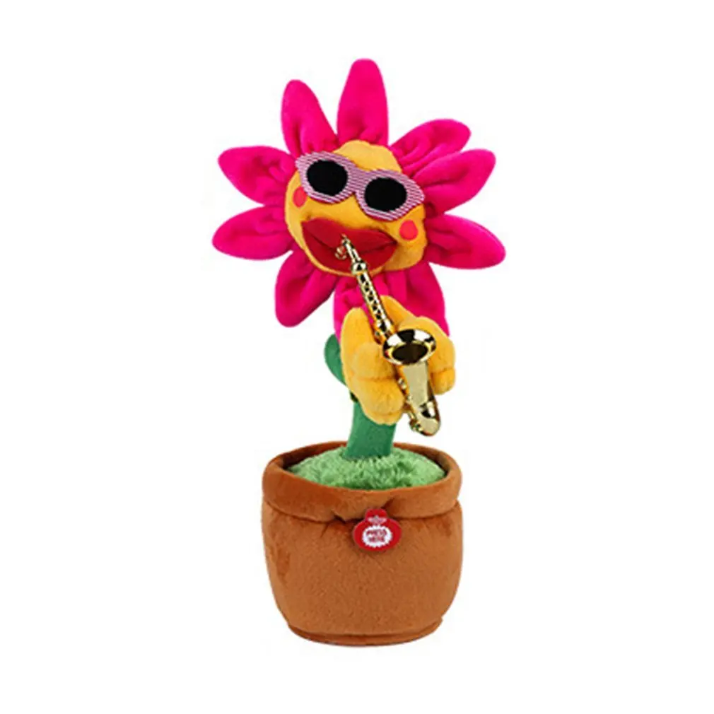 Singing Dancing Flower Doll Sunflower Plush Toys With Saxophone Soft Stuffed Funny Electric Toys For Kids Christmas Gift