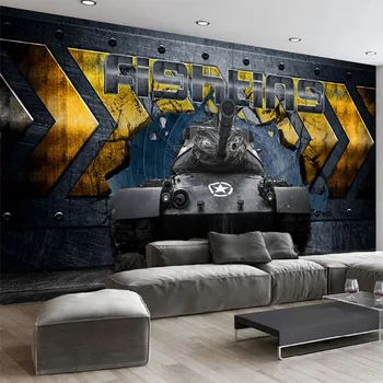 

Custom Mural Wallpaper 3D Personality Graffiti Vintage Tank War Metal Photo Wall Papers Restaurant Cafe Background Wall Painting