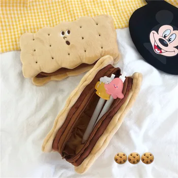 

1Pcs Ins Concise Embroidery Bear Pencil Case Cosmetic Bag Kawaii Large Capacity Student Canvas Storage Bag School Stationery