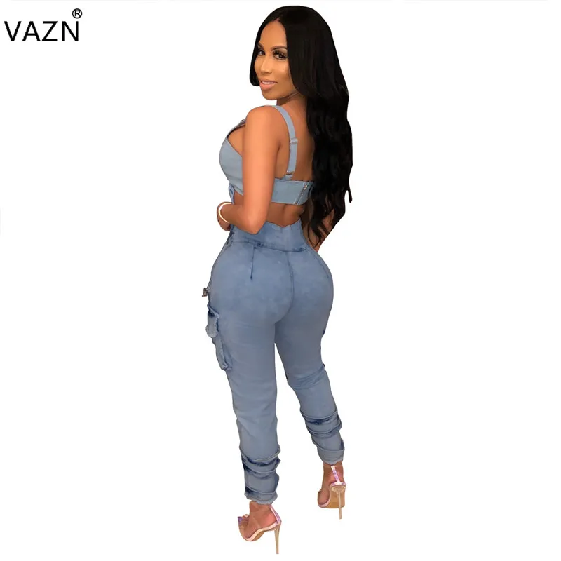 VAZN High Street Age Reduction повседневные женские однотонные джинсовые брюки Joker на шнуровке простые обтягивающие комбинезоны джинсовые узкие брюки ME255