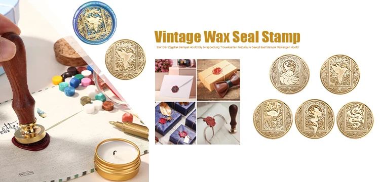 Wax Seal Stamp Vintage Round Antique Star Moon Sealing Wax Invitations Scrapbooking Stamp Head DIY Envelope Tools
