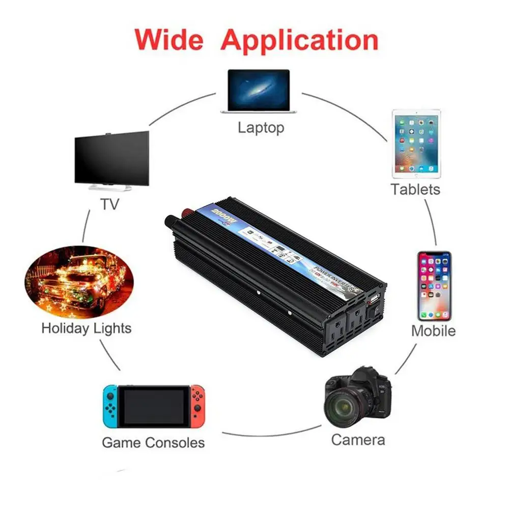 Пик 2000 Вт 12 В/24 В-110 в автомобильный преобразователь мощности Адаптер зарядного устройства Модифицированная синусоида с USB портом и 2 штепсельной вилкой США