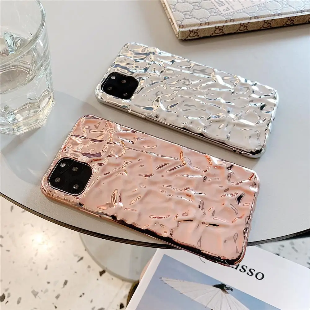 Compatible for iPhone 12 Pro Max Case Cute Luxury Designer Tin Foil Pleated  Phone Cover for Women Electroplated Sparkly Silicone Protective Slim Fit