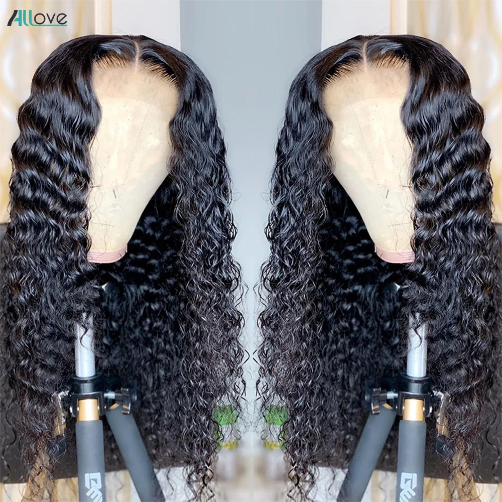 Allove Deep Wave Lace Frontal Wig 13x4 13x6 Transparent Lace Front Wig PrePlucked Brazilian Deep Curly Human Hair Wigs For Women