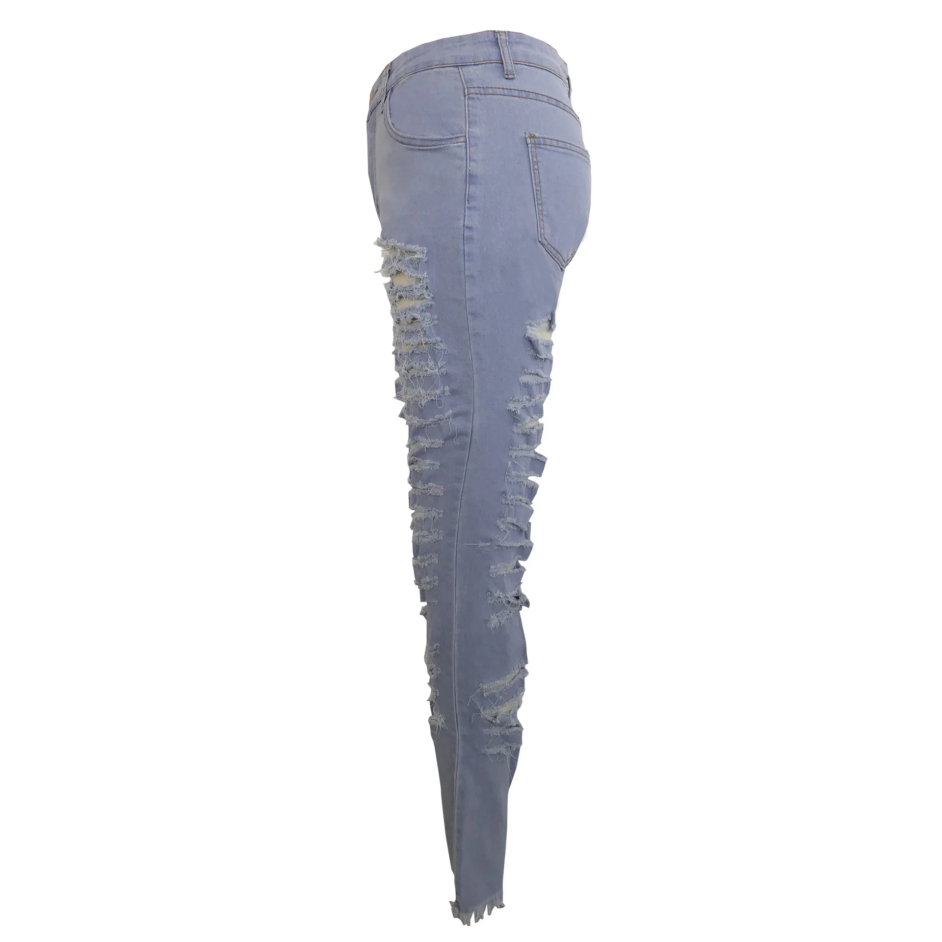 Женские секси Джинсы Брюки Высокая талия Твердые джинсовые потертые обтягивающие джинсы Рваные дырки карандаш брюки