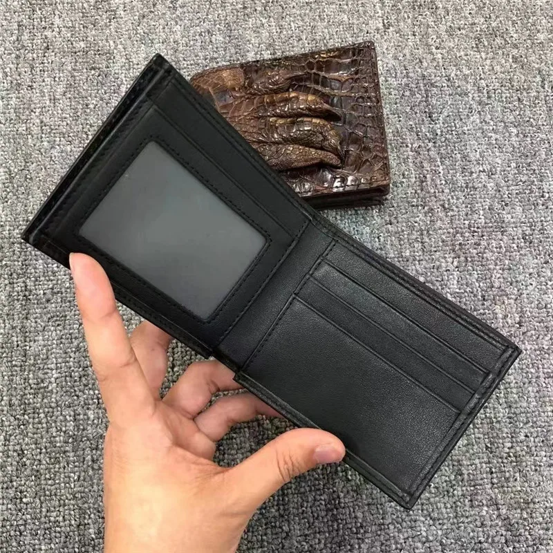 Authentic Real True Crocodile Paw Skin Men's Short Card Purse Phone Holder Genuine Alligator Leather Male Small Bifold Wallet 6