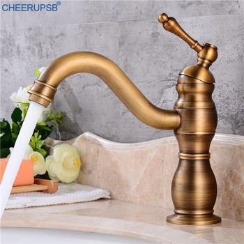 

Bathroom Antique Gold Faucet Hot Cold Water Mixer Tap Single Hole Single Handle Deck Mount Faucets Brushed Basin Taps Grifos K30