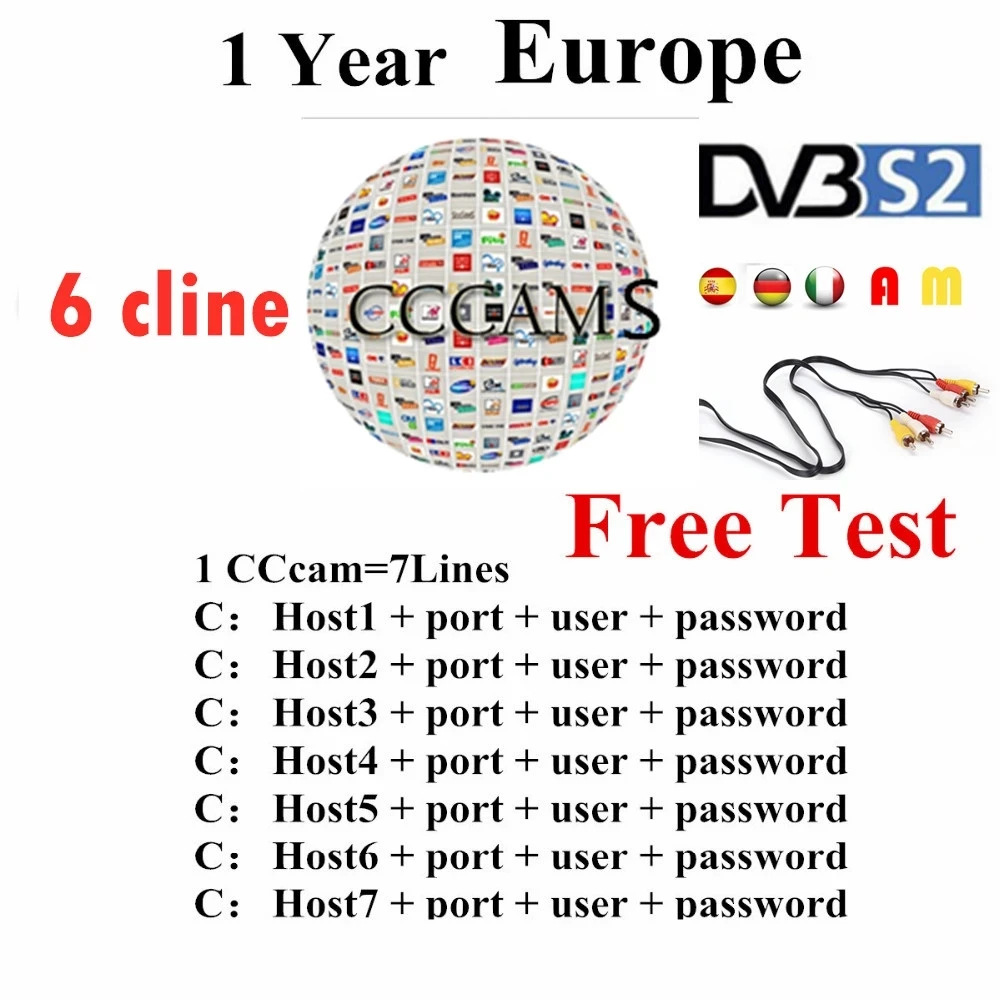 7 Cccam Cline 1 год Европейский сервер 7 HD линий Италия, Испания Arab Cline Per Freesat V8 Super DVB-S2 спутниковый V8 прибор обнаружения