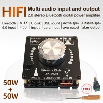 

2*50W Bluetooth Amplifier 5.0 TPA3116D2 Audio Power Stereo 10W~100W HiFi Class D Digital TPA3116 USB Sound Card Mini Music AMP