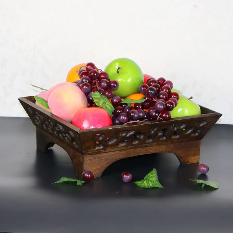 Vintage Brown Wood Fruit Food Display Tray Plates for Tableware Home Kitchen Party Dinnerware Fruit Cake Holder Wood Fruit Tray