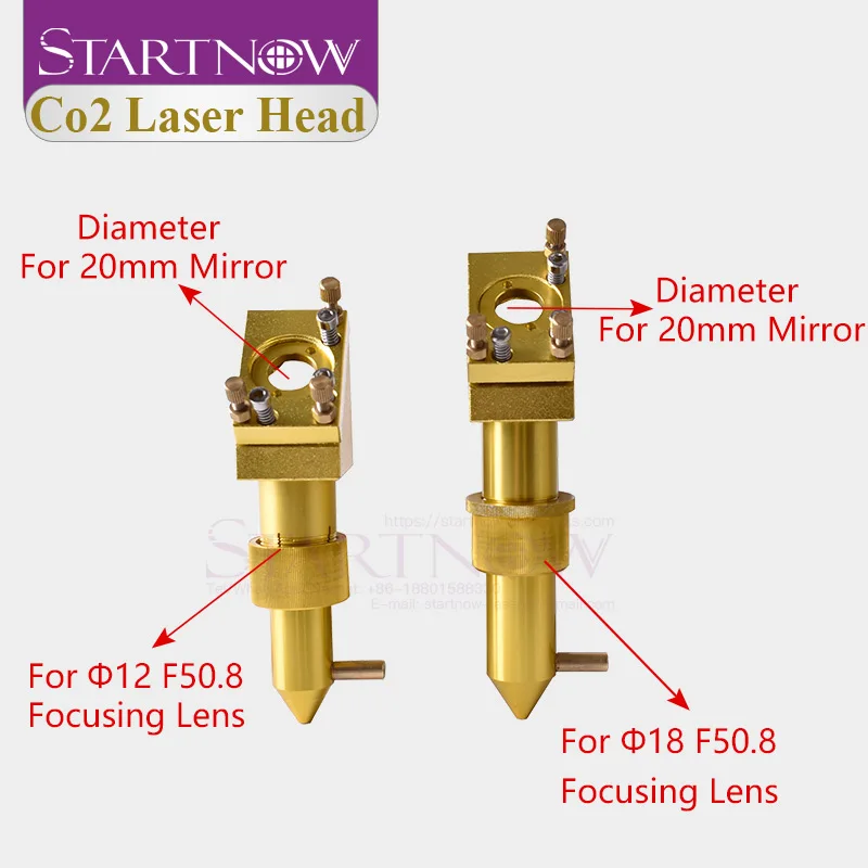 Startnow DIY CO2 Laser Head Set 12mm 18 Focus Lens & 20mm Mo Si Mirror Laser Integrative Mount Holder for 4060 K40 Machine