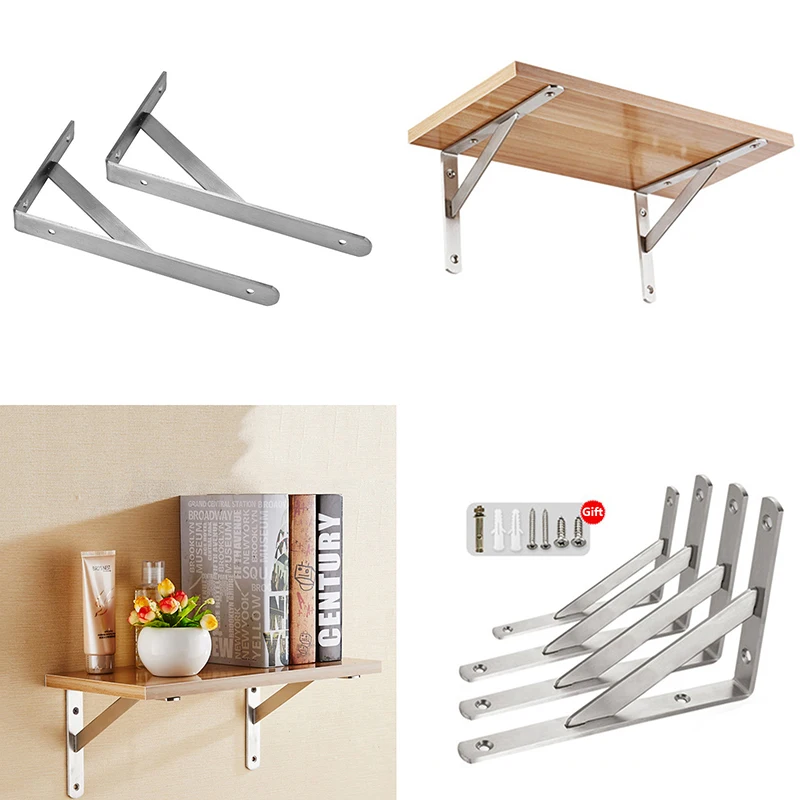 

2Pcs 4-20 inch stainless steel Shelf Bracket L Shape Thickened Corner Brace Shelf Right Angle Bracket for Furniture Fitting