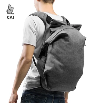 

CAI PU Unisex Waterproof Backpack for Couple Fold Design Anti-Theft Leather Hasp Travel Bag Laptop Autumn Style Bags rucksack