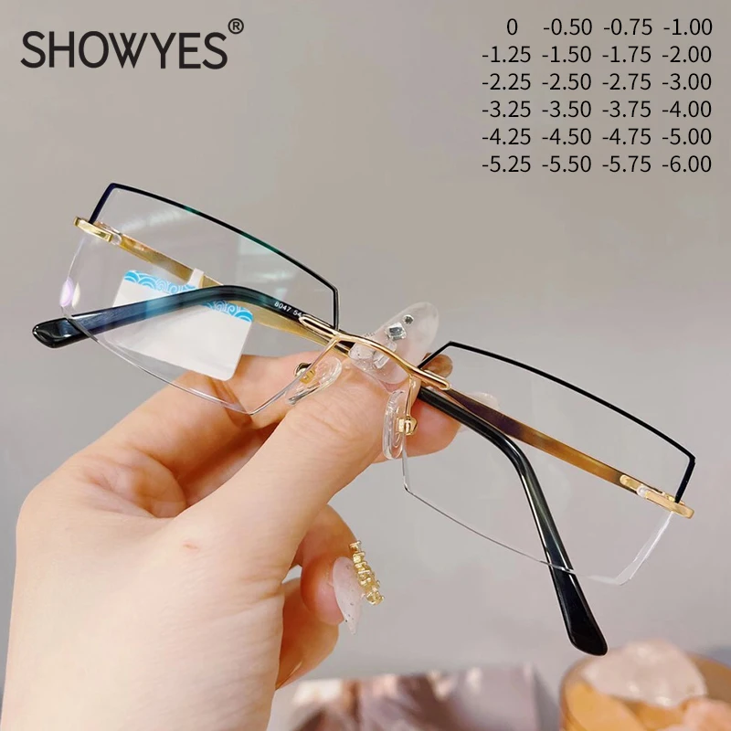Anti Blue Light Filter Rimless Glasses Myopia Business Men Eyeglasses