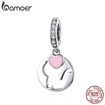 

BAMOER Kitty Cat Charm Authentic 925 Sterling Silver Enamel Heart Pendant Fit Original Bracelet Accessories Jewelry SCC1140