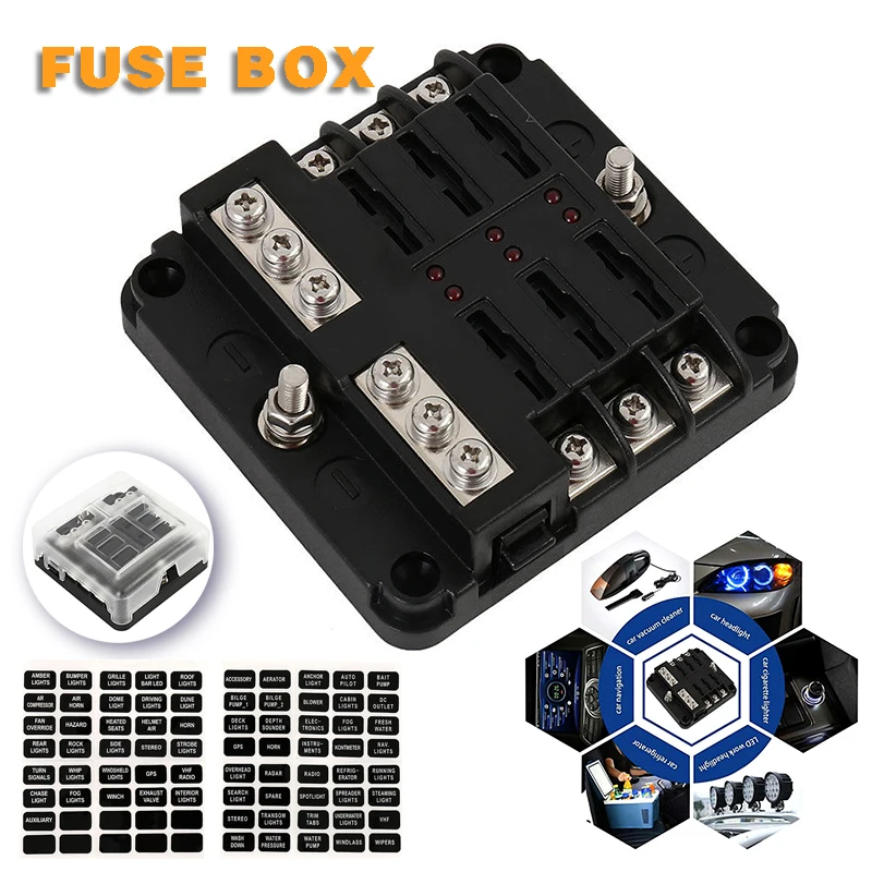 12V 24V 6 Way Blade коробка предохранителей блок корпус светодиодный свет с отрицательным для автомобиля грузовика лодки автомобиля