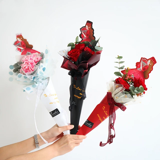 Królowa róża pojedynczy kwiat torba bukiet papier pakowy plastikowy worek  Opp kwiatowe materiały opakowaniowe akcesoria _ - AliExpress Mobile