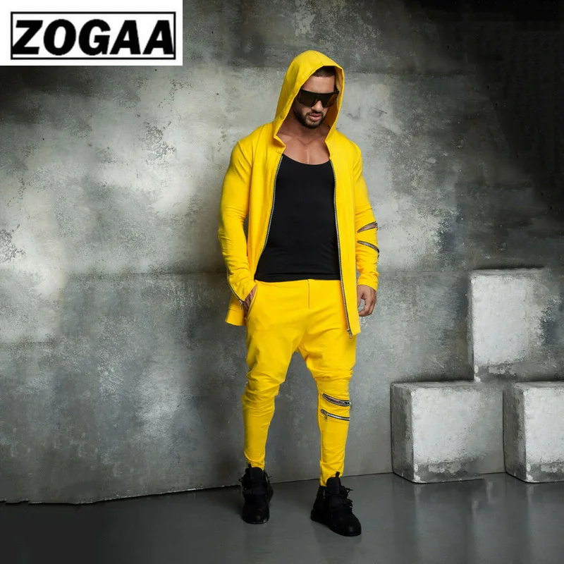ZOGGA модный спортивный костюм для мужчин s толстовка с капюшоном+ Jogger комплект из 2 предметов осенние мужские спортивные костюмы на молнии Спортивная одежда повседневные комплекты