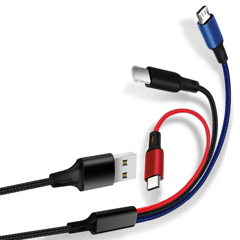 3 в 1 USB кабель Быстрая зарядка кабель для передачи данных для iPhone XS Max XR X 8 7 кабель зарядного устройства микро-usb type-c кабель для samsung S9 s8 нейлон