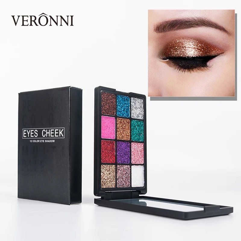

12 Colors Glitter Eyeshadow Makeup Pallete Matte Eye shadow Palette Shine Diamond Eyeshadow Powder Pigment Cosmetics