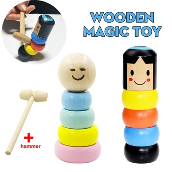 

LBLA Magic Stubborn Tumbler Wood Man Toys Close-up Magic Props Magic Tricks Children Kid Gift Funny Wooden Unbreakable Toy