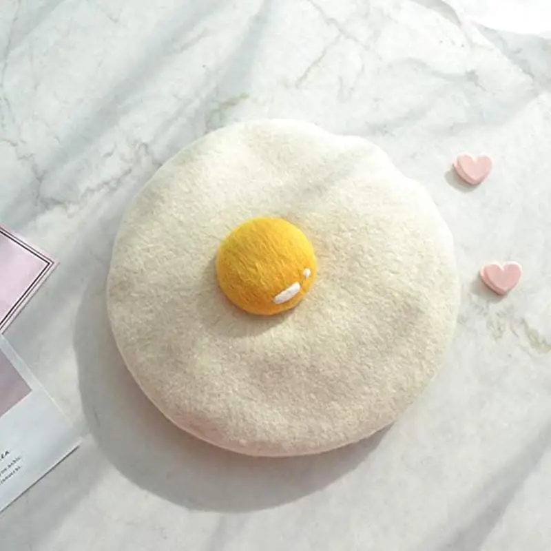 수제 양모 펠트 화가 크리 에이 티브 부모 자식 모자 귀여운 양모 큰 데친 된 계란 어린이 성인 베레모
