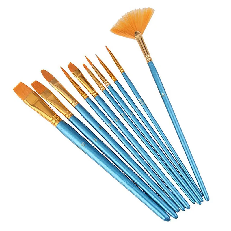 New-10pcs синяя ручка нейлоновые волосы многофункциональные кисти для краски