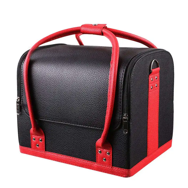 

Professional Large Removable Pu Leather Cosmetic Makeup Vanity Box Jewelry Saloon Case Bag (Black)