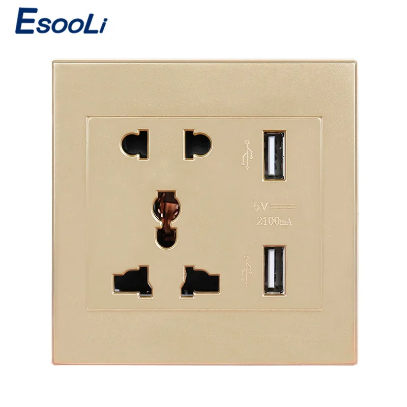Esooli универсальный стандарт 2.1A USB настенная розетка домашнее настенное зарядное устройство 2 порта USB зарядное устройство для телефона белый/черный/золотой