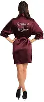 Burgundy Satin Kimono Robes women short pajamas dressing gown wine red Bridesmaid Gift team bride Bridal Party Robes - Image 2
