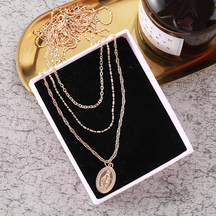 

European And American Punk Retro Clavicle Chain Female Net Red Personality Virgin Mary Pendant Multi-layer Chain Necklace