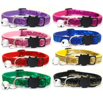 

Pet Dog Cat Collar with Bell Adjustable buckle Cat Collars Glitter Sequin Collar Neck strap Dog Supplies for Small Dog Chihuahua