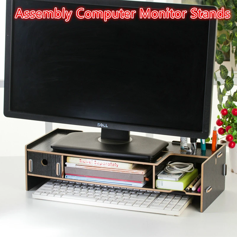 組立コンピュータモニタースタンドと引き出しdiyラップトップライザー画面ラックオフィス収納棚キーボードオーガナイザー文房具 Home Office Storage Aliexpress